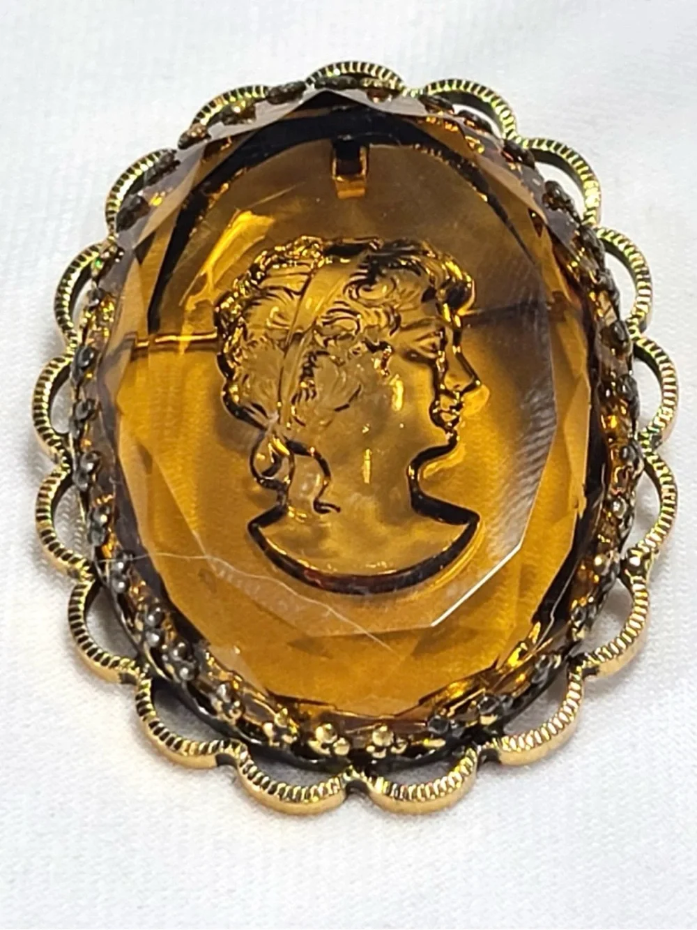 W. GERMANY Vintage Victorian-Style Amber Intaglio Glass Cameo Brooch/Pendant